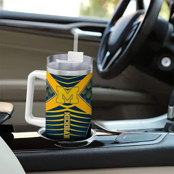 customized michigan wolverines chevron layers blue curved tumbler trendy.webp