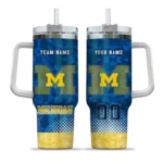 customized michigan wolverines geometric prism blue curved tumbler best selling.webp