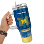 customized michigan wolverines geometric prism blue curved tumbler best selling.webp