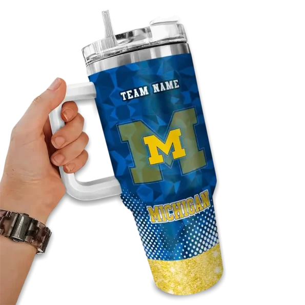 customized michigan wolverines geometric prism blue curved tumbler fashion forward.webp