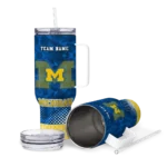 customized michigan wolverines geometric prism blue curved tumbler best selling.webp