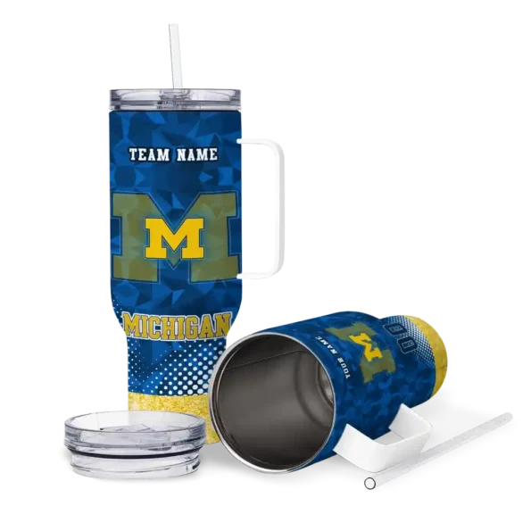 customized michigan wolverines geometric prism blue curved tumbler high quality.webp