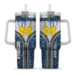 customized michigan wolverines leopard zipper blue curved tumbler best selling.webp