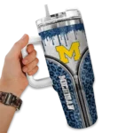 customized michigan wolverines leopard zipper blue curved tumbler best selling.webp