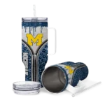 customized michigan wolverines leopard zipper blue curved tumbler best selling.webp