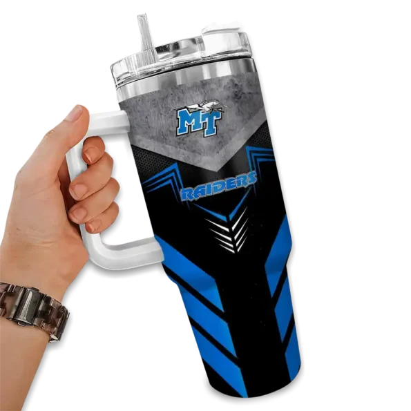 customized middle tennessee blue raiders arrow armor blue black curved tumbler fashion forward.webp