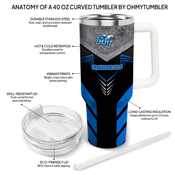 customized middle tennessee blue raiders arrow armor blue black curved tumbler new arrival.webp