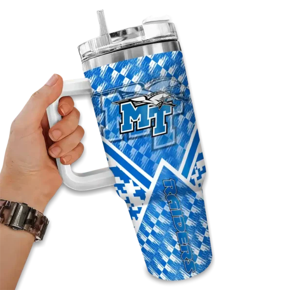 customized middle tennessee blue raiders chevron angle blue curved tumbler fashion forward.webp