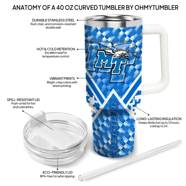 customized middle tennessee blue raiders chevron angle blue curved tumbler new arrival.webp