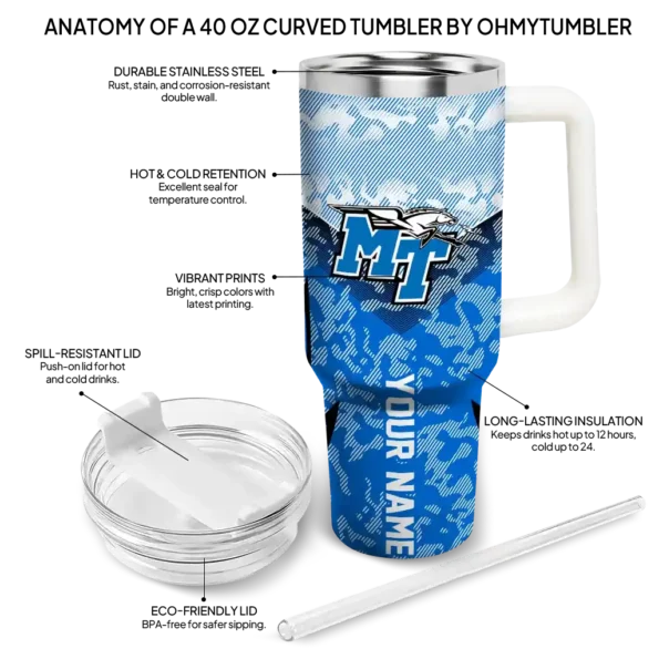 customized middle tennessee blue raiders chevron stripe blue curved tumbler new arrival.webp