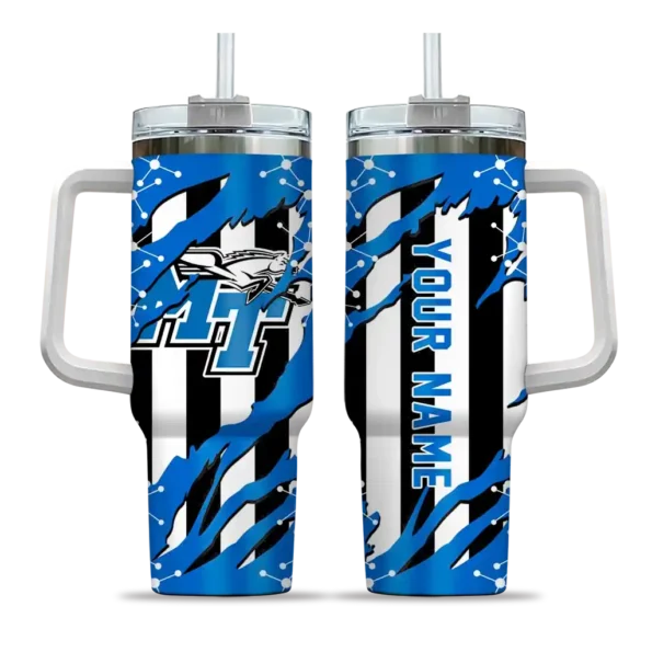 customized middle tennessee blue raiders claw cut blue black curved tumbler best selling.webp