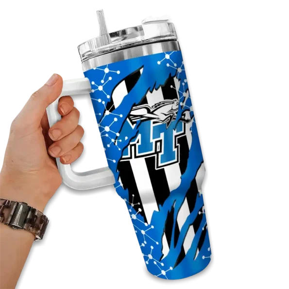 customized middle tennessee blue raiders claw cut blue black curved tumbler fashion forward.webp