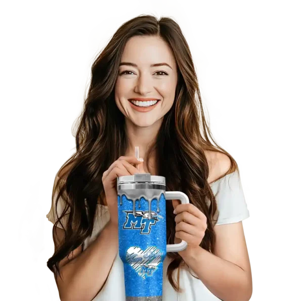customized middle tennessee blue raiders heart helmet motif blue curved tumbler premium grade.webp