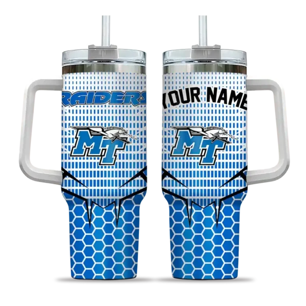 customized middle tennessee blue raiders hex texture blue curved tumbler best selling.webp