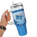 customized middle tennessee blue raiders hex texture blue curved tumbler best selling.webp