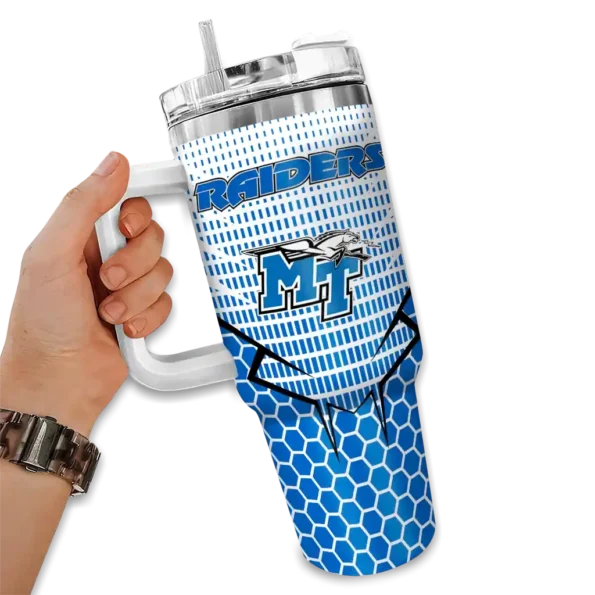 customized middle tennessee blue raiders hex texture blue curved tumbler fashion forward.webp