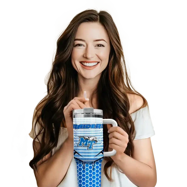 customized middle tennessee blue raiders hex texture blue curved tumbler premium grade.webp