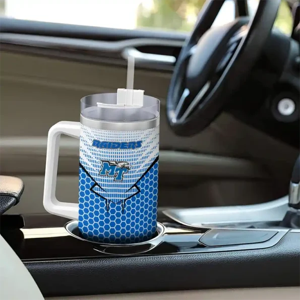 customized middle tennessee blue raiders hex texture blue curved tumbler trendy.webp