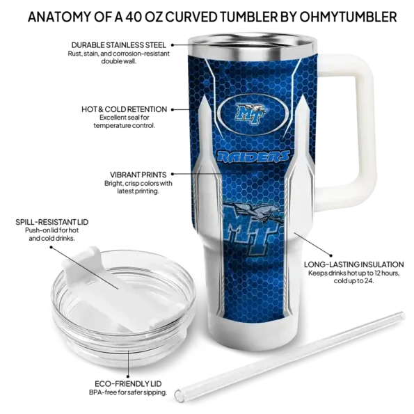 customized middle tennessee blue raiders hexagon armor blue curved tumbler new arrival.webp