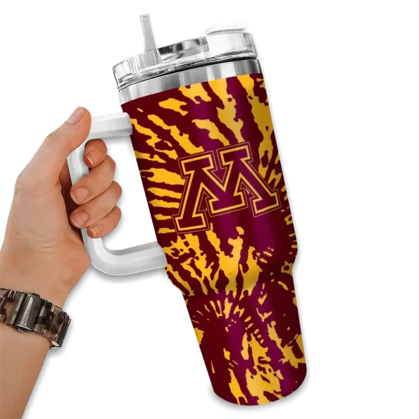 customized minnesota golden gophers burst swirl maroon curved tumbler fashion forward.webp