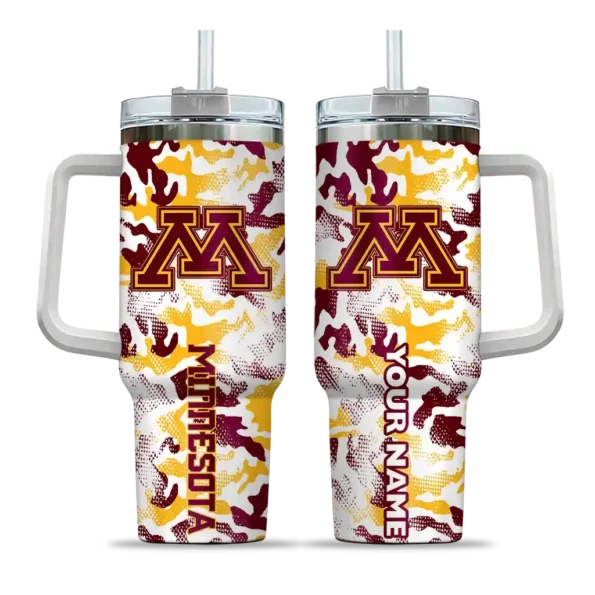 customized minnesota golden gophers camo mashup maroon white curved tumbler best selling.webp