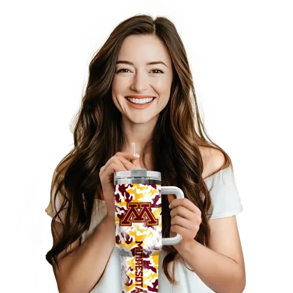 customized minnesota golden gophers camo mashup maroon white curved tumbler premium grade.webp