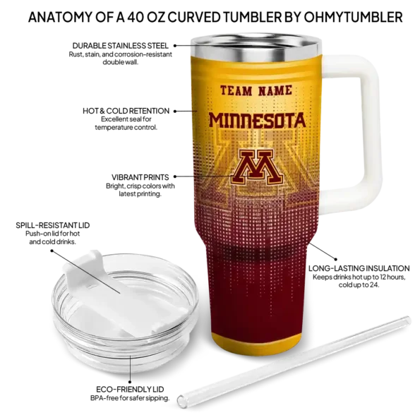 customized minnesota golden gophers gradient dots maroon curved tumbler new arrival.webp