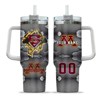 customized minnesota golden gophers superman shield maroon gray curved tumbler best selling.webp