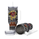 customized minnesota golden gophers superman shield maroon gray curved tumbler best selling.webp