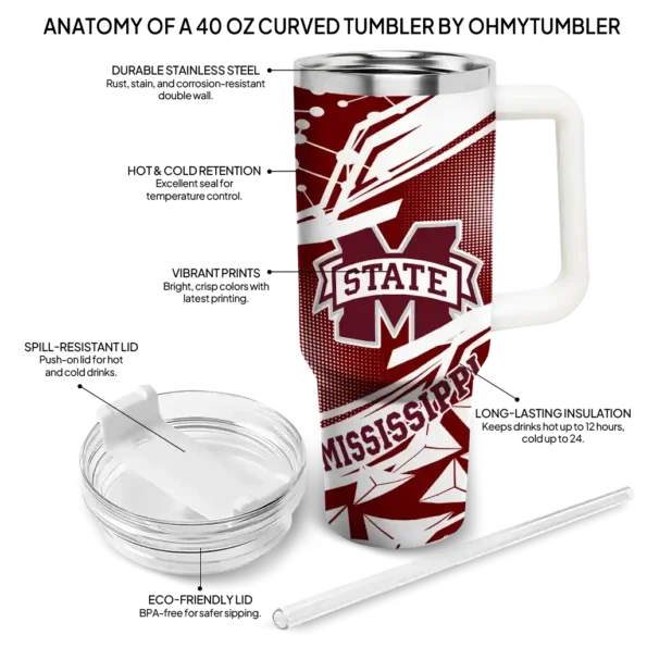 customized mississippi state bulldogs abstract paths maroon curved tumbler new arrival.webp