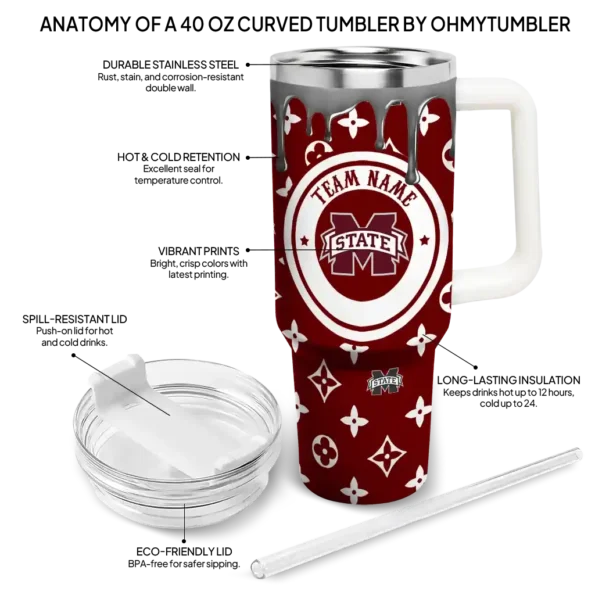 customized mississippi state bulldogs bullseye drips maroon curved tumbler new arrival.webp