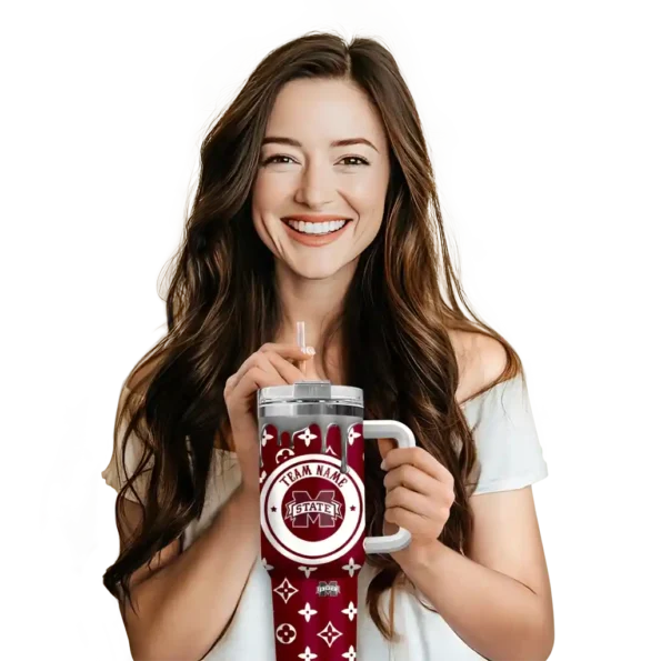 customized mississippi state bulldogs bullseye drips maroon curved tumbler premium grade.webp