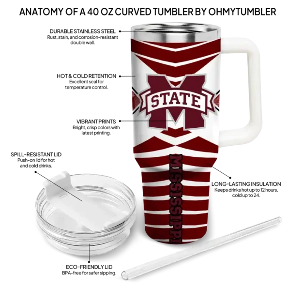 customized mississippi state bulldogs chevron layers maroon curved tumbler new arrival.webp