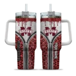 customized mississippi state bulldogs leopard zipper maroon curved tumbler best selling.webp