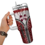 customized mississippi state bulldogs leopard zipper maroon curved tumbler best selling.webp