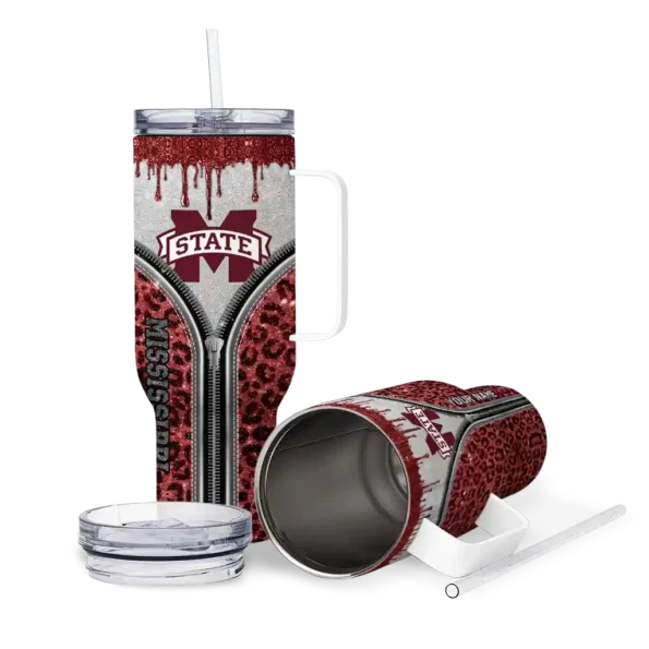 customized mississippi state bulldogs leopard zipper maroon curved tumbler high quality.webp