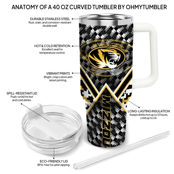 customized missouri tigers chevron angle black curved tumbler new arrival.webp