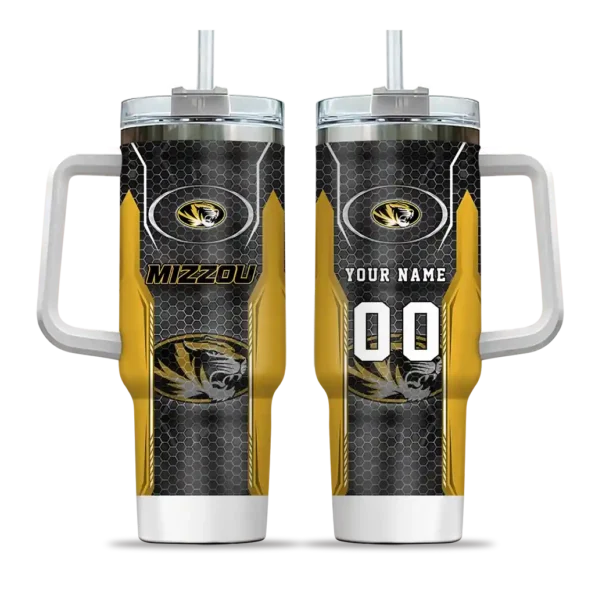 customized missouri tigers hexagon armor black curved tumbler best selling.webp