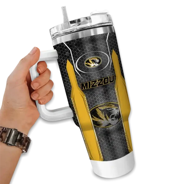 customized missouri tigers hexagon armor black curved tumbler fashion forward.webp