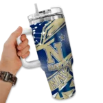 customized navy midshipmen abstract paths blue curved tumbler best selling.webp