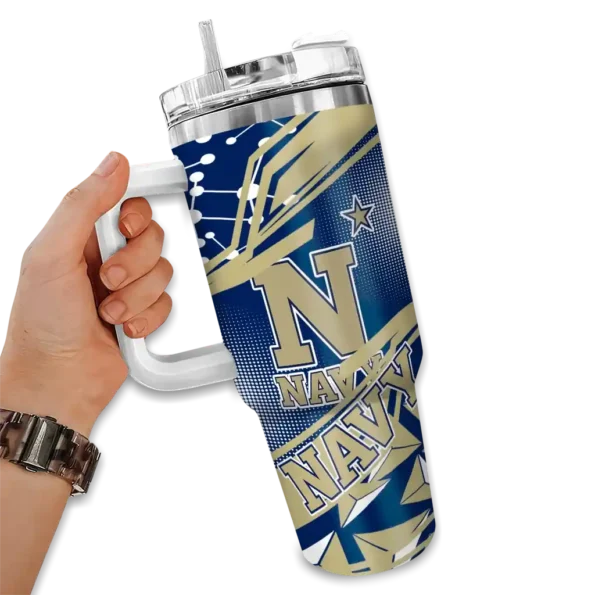 customized navy midshipmen abstract paths blue curved tumbler fashion forward.webp
