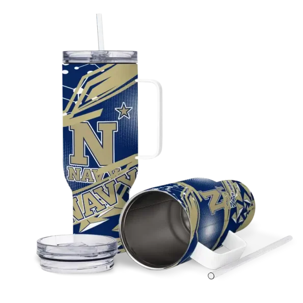 customized navy midshipmen abstract paths blue curved tumbler high quality.webp