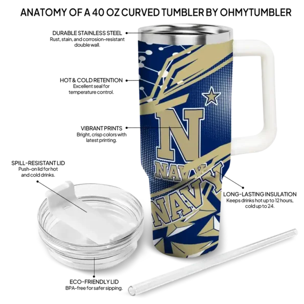 customized navy midshipmen abstract paths blue curved tumbler new arrival.webp