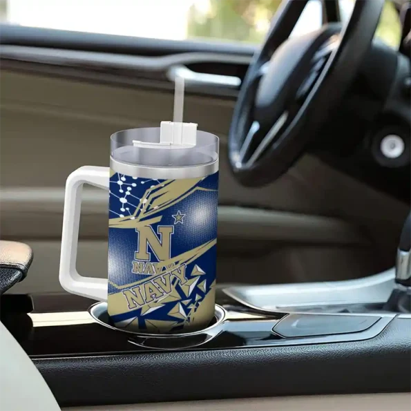 customized navy midshipmen abstract paths blue curved tumbler trendy.webp