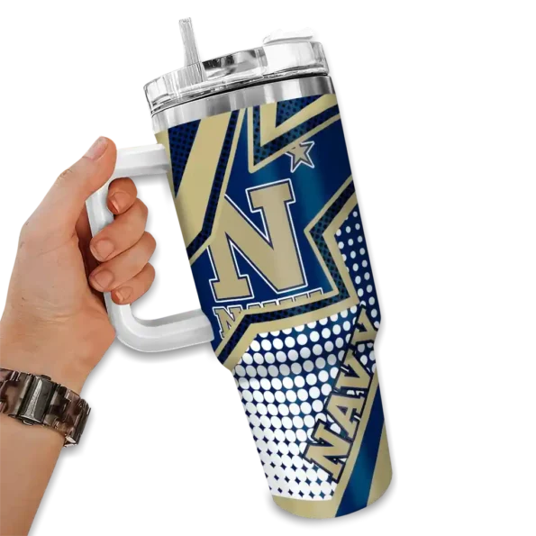 customized navy midshipmen arrow burst blue curved tumbler fashion forward.webp