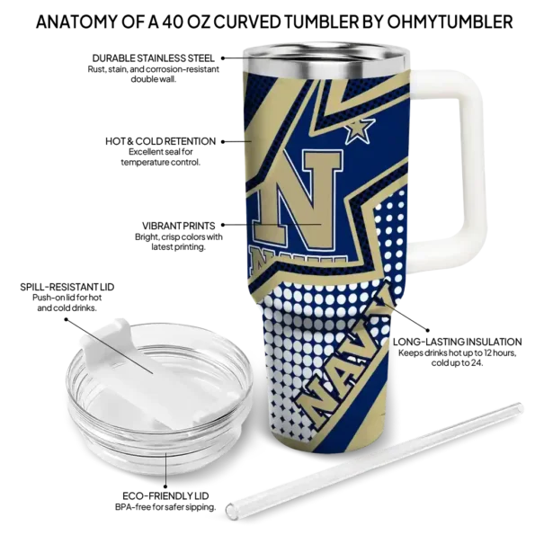 customized navy midshipmen arrow burst blue curved tumbler new arrival.webp