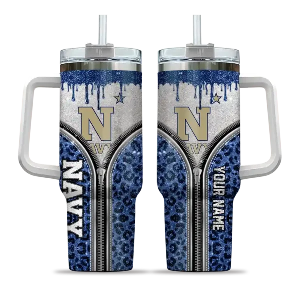 customized navy midshipmen leopard zipper blue curved tumbler best selling.webp