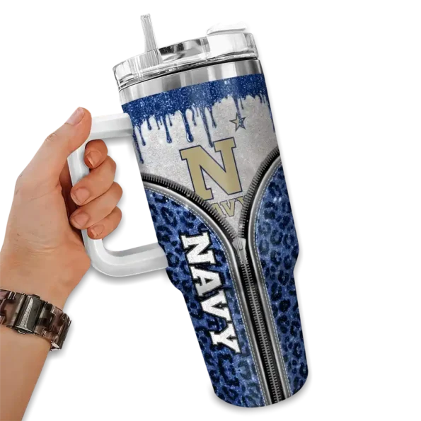 customized navy midshipmen leopard zipper blue curved tumbler fashion forward.webp