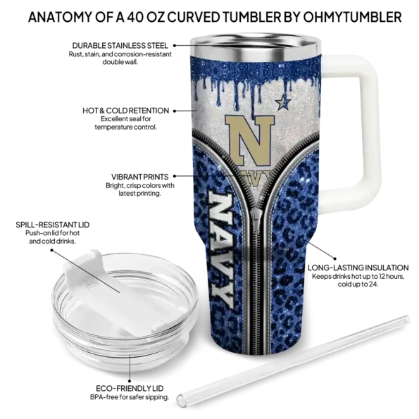 customized navy midshipmen leopard zipper blue curved tumbler new arrival.webp