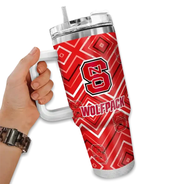 customized nc state wolfpack bold diamonds red curved tumbler fashion forward.webp